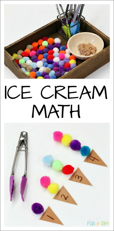 Summer Math That's Perfect for a Preschool Ice Cream Theme - Fun-A-Day! Early Years Maths, Maluchy Montessori, Aktiviti Kanak-kanak, Summer Math, Ice Cream Theme, Summer Preschool, Numbers Preschool, Aktivitas Montessori, Early Math