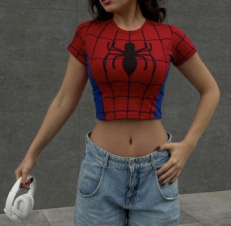 This fun crop top stands out with its daring style. Show off your style and get an extraordinary look with this blouse that appeals to every style and taste! Product Details: high quality fabric Comfortable and stylish cut Crop Top Outfits, Spiderman Girl, Cropped Outfits, Spiderman Outfit, Y2k Red, Spiderman Shirt, Red Spider, Blouse Women, Really Cute Outfits