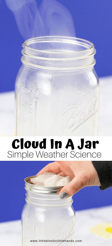 Nature, Cloud In A Jar Science Project, Weather Writing Activities, Cloud Stem Activities, Camping Themed Science Experiments, Science Weather Experiments, Water Cycle Science Project, Water Cycle Experiments For Kids, Steam Experiments For Kids