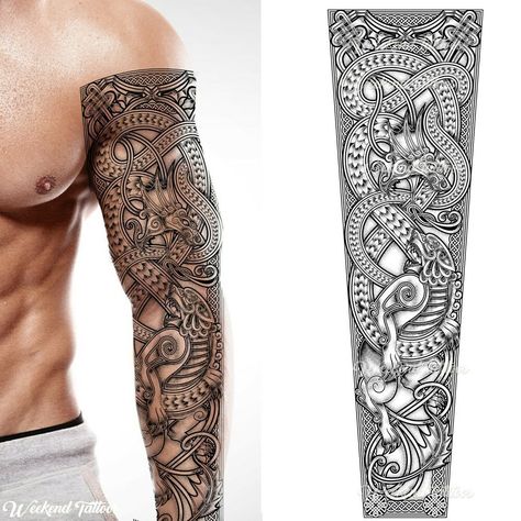 DRAGON LION NORDIC VIKING CELTIC TEMPORARY TATTOO FULL ADULT ARM LEG SLEEVES Celtic Sleeve Tattoos, Scandinavian Tattoo, Arte Viking, Viking Tattoo Sleeve, Fake Tattoo Sleeves, Dragon Sleeve, Celtic Viking, Realistic Temporary Tattoos, Dibujos Tattoo