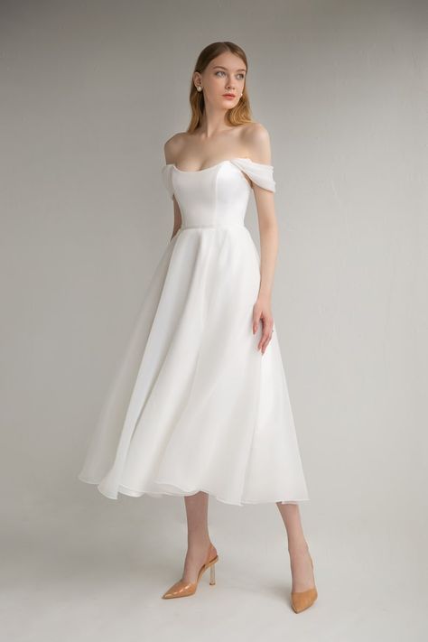 Midi Bridal Dress, Ankle Length Wedding Dress, Civil Wedding Dress, Wedding Dress Minimalist, Simple Wedding Dress Short, Midi Wedding Dress, Minimalist Dress, Dress Minimalist, Organza Wedding Dress