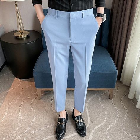 Product information: Color: white, gray, black, dark green, caramel, dark blue, light blue, apricot, grass green Elasticity: Micro elasticity Size: 29, 30, 31, 32, 33, 34, 36 Fabric name: Chemical Fiber blend Applicable scenarios: Leisure Applicable people: Youth Main fabric composition: Polyester Fiber (polyester) Applicable Gender: Male Applicable age group: Adult Pants type: Straight type Suitable season: Spring Style: light business Error range: 1-3CM Craft: yarn-dyed Size Information: Unit: cm Note: 1. Asian sizes are 1 to 2 sizes smaller than European and American people. Choose the larger size if your size between two sizes. Please allow 2-3cm differences due to manual measurement. 2. Please check the size chart carefully before you buy the item, if you don't know how to choose size Wedding Dress Trousers, Men Formal Wear, Style Business Casual, Business Casual Suit, Pants Male, Boutique Suits, Social Dresses, Formal Pants