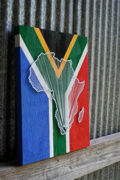 Africa Logo, Nail And String Art, Africa Landscape, Africa Tattoos, Africa Painting, Paper Garlands, Paint Chip Art, South African Flag, Chip Art