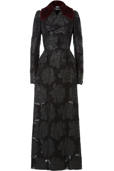 Alexander McQueen | Embroidered Coat With Mink Fur Collar - Black Haute Couture, Couture, Alexander Mcqueen Outfit, Lace Gothic Dress, Victorian Coat, Black Alexander Mcqueen, Mode Mantel, Black Fur Coat, Evening Coat