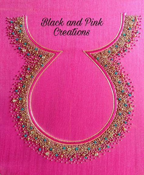 Couture, Embroidery Designs For Pink Blouse, Blouse Neck Designs Aari Work, Blouse Neck Aari Designs, Blouse Back Neck Aari Work Designs, Aari Pot Neck Designs, Pink Aari Blouse Design, Simple Aari Work Blouse Design Pink, Aari Basic Chain Stitch Designs