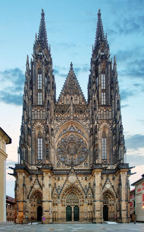 Photo about Front view of the main entrance to the St. Vitus cathedral in Prague Castle in Prague, Czech Republic. Image of architecture, christianity, history - 42911713 Cathedral Architecture, Sacred Architecture, Religious Architecture, St Vitus Cathedral, St Vitus, Gothic Cathedrals, Gothic Cathedral, Gothic Church, Prague Castle