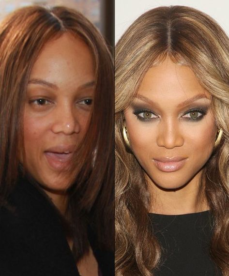 Tyra Banks, Celebs Without Makeup (You Know You Can't Resist) - (Page 9) Celebrity Makeup Transformation, Kosmetyki Mary Kay, Models Without Makeup, Celebs Without Makeup, Makeup Before And After, Formal Makeup, Everyday Makeup Routine, Tyra Banks, Power Of Makeup