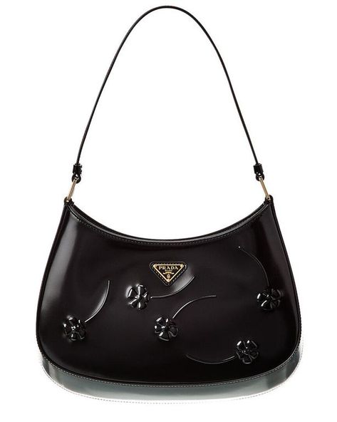 Women's Prada Cleo Brushed Leather Shoulder Bag - Black - Shoulder bags About the brand: Classic, sporty, signature style from Italy. Made in Italy Cleo Brushed Leather Shoulder Bag in black leather and gold-plated hardware with logo accent and embossed flowers Interior design details: leather lining Measures 7.75in wide x 4.5in high x 2in deep Shoulder strap drops 7in Zipper closure Please note: All measurements were taken by hand and are approximate; slight variations may occur. Our products are 100% genuine. In some cases we purchase merchandise from trusted independent suppliers and not directly from the brand owner. We are NOT an authorized dealer of this product. Prada Cleo Bag, Flowers Interior Design, Cleo Bag, Prada Cleo, Brand Owner, Luxury Bag, Black Shoulder Bag, Kids Home, Signature Style