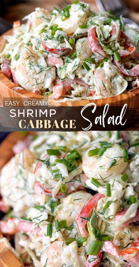 Shrimp Coleslaw, Cabbage And Shrimp, Shrimp Cabbage, Cabbage Cooked, Creamy Dill Dressing, Cold Shrimp, Cabbage Salad Recipe, Unprocessed Recipes, Dairy Free Salads