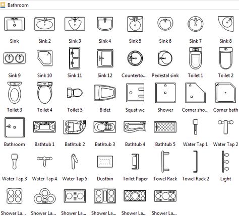 Bathroom Symbols Blueprint Symbols, Bathroom Symbols, Floor Plan Symbols, Architecture Symbols, Architecture Blueprints, Architecture Drawing Plan, Interior Architecture Drawing, Bathroom Floor Plans, Plans Architecture