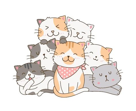 Cut cat group family friends cuddling sl... | Premium Vector #Freepik #vector #cute-illustration #cute #cat-doodle #cute-cartoon Cut Cat, Pyramid Shape, Friends Illustration, Family Drawing, Family Cartoon, Ghost Photos, Animal Groups, Drawing Cartoon, Doodle Drawing