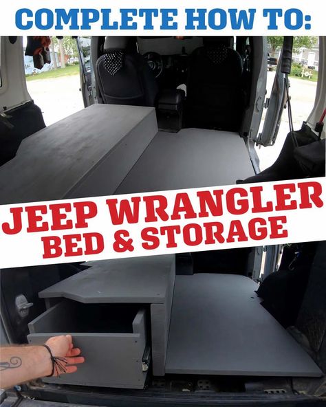 Sleep in a Jeep Wrangler bed storage platform how to build article Jeep Bed Camping, Jeep Wrangler Bed In Back, Jeep Wrangler Camper Conversion, Jeep Sleeping Platform, Jeep Wrangler Trunk Organization, Jeep Wrangler Diy Projects, Jeep Wrangler Sleeping Platform, Jeep Camper Conversion, Jeep Wrangler Camping Ideas