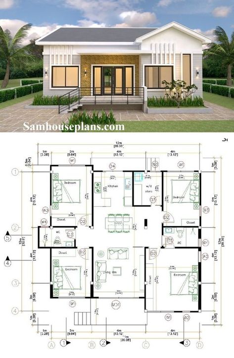 4 Bedroom Simple House Plans, House Plans 40x40, Small 4 Bedroom House Plans Simple, Four Bedroom House Plans Single Storey, 4bedroom House Plans Simple, 40x40 House Plans, Small 4 Bedroom House Plans, Simple 4 Bedroom House Plans, Barndominium Houses