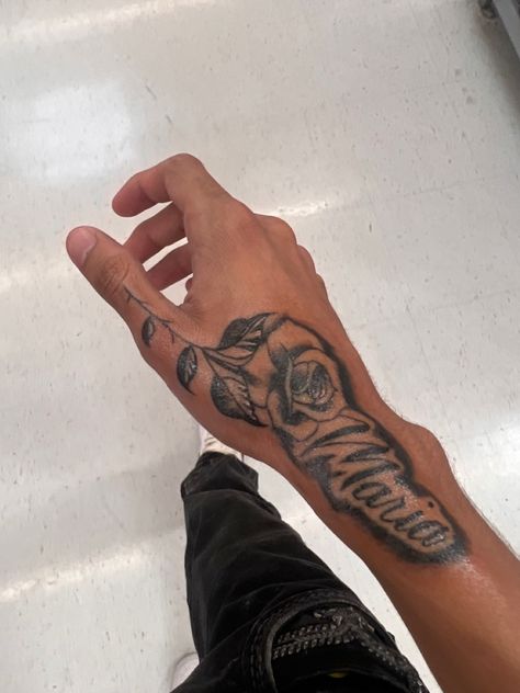 men tattoo Mens Tattoos Ideas Sleeve, Forearm Tattoos Medium Size, Love Forearm Tattoo Men, Tattoos For The Side Of Your Hand, Self Made Hand Tattoos For Men, Now Time Tattoo, Rip Hand Tattoos For Guys, Name On Hand Tattoo Men, Small Men Tats