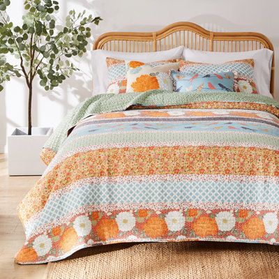 Brighten your bedroom with the fresh, updated colors of the Gulafshan quilt set by Red Barrel Studio®. An eclectic blend of dreamy calico patterns in gold, pink, and turquoise creates a cheerful mood. This enchanting, calico-prints quilt set features bright florals and whimsical patterns and reverses to an all-over coordinating print for two looks in one. Reversible pillow sham(s) complete the look. Machine quilted with fabric-bound edges for durability and surface interest. The quilt set comes Daybed Cover Sets, Cotton Quilt Set, Daybed Covers, Quilted Pillow Shams, Striped Quilt, Kids Bedding Sets, Bright Florals, Teen Bedding, Twin Quilt