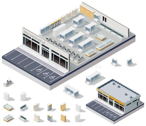 Vector isometric DIY supermarket interior plan. Cutaway view of modern supermark , #Ad, #supermarket, #interior, #plan, #Vector, #isometric #ad Supermarket Plan, Modern Supermarket, Supermarket Interior, Supermarket Design Interior, Grocery Store Design, Small Space Interior Design, Supermarket Design, Clinic Interior Design, Shopping Places