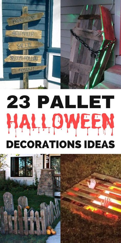 If you’re looking for a unique and affordable way to spruce up your home this Halloween, consider using pallets. Here are 23 awesome pallet Halloween decorations ideas that you should try. Carnival Creepy, Halloween Pallet Projects, Pallet Halloween Decorations, Halloween Diy Yard, Halloween Fence, Haunted Carnival, Pallet Halloween, Halloween Decorations Ideas, Scary Halloween Decorations Outdoor