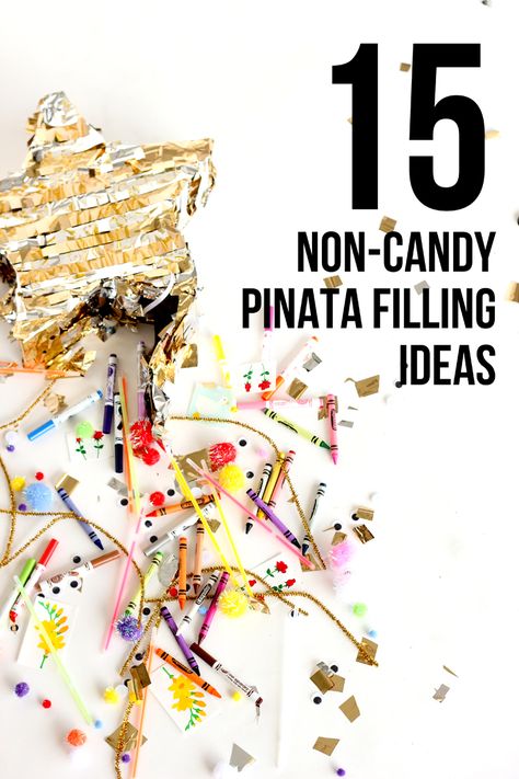 15 Non-Candy Pinata Filling Ideas // www.deliacreates.com Pinata Party Favors, Montessori, Pinata Fillers Non Candy, Piñata Gift Ideas, Pinata Stuffer Ideas, Piñata Stuffing Ideas Not Candy, What To Put In A Pinata, Pinata Stuffers Not Candy, Piñata Stuffing Ideas