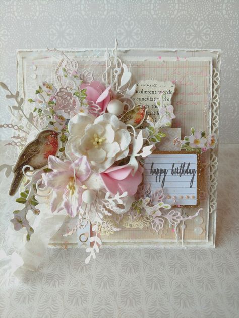 Shabby Chic Happy Birthday Card - Scrapbook.com Chic Birthday Party, Shabby Chic Birthday, Chic Birthday, Card Scrapbook, Karten Design, Shabby Chic Cards, Wedding Cards Handmade, Shabby Chic Crafts, Elegant Cards