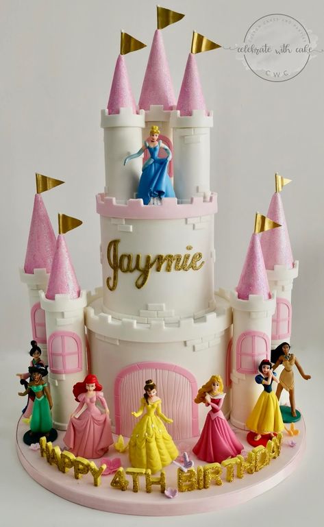 Cake Paw Patrol, Aurora Cake, Princess Theme Cake, Bolo Hot Wheels, Disney Princess Birthday Cakes, Castle Birthday Cakes, Cake Princess, Princess Castle Cake, Princess Birthday Party Decorations