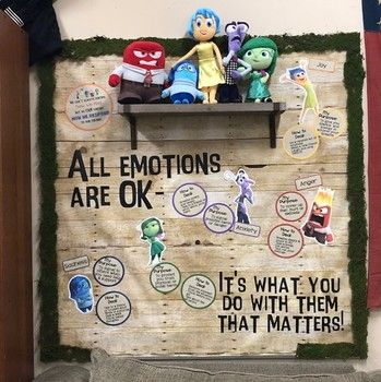 Self Regulation Display, Emotional Regulation Display, Emotion Display Board, Inside Out Office Decor, Inside Out Emotions Chart, Inside Out 2 Classroom Theme, Inside Out 2 Bulletin Board, Inside Out Bulletin Board Ideas, Sensory Bulletin Board Ideas