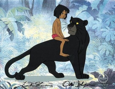 *MOWGLI & BAGHEERA ~ The Jungle Book, 1967 The Jungle Book 1967, Mowgli And Bagheera, The Jungle Book Aesthetic, Bagheera Tattoo, Jungle Book Panther, Kimoji Wallpaper, The Jungle Book Art, Bagheera Jungle Book, Mowgli Tattoo