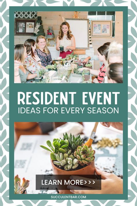 Resident events, such as a community garden day or game night, play a vital role in apartment community living. From building community relationships to enhancing lifestyle, there are many ways for property managers and community leaders to engage their residents. In the post, we are sharing our favorite virtual and in-person resident event activities and ideas for any time of the year! Let's dive in! Community Get Together Ideas, February Apartment Resident Events, Retirement Community Activities, Community Activities For Adults, Community Center Activities, Winter Community Event Ideas, March Event Ideas, Community Center Events, Spring Community Event Ideas