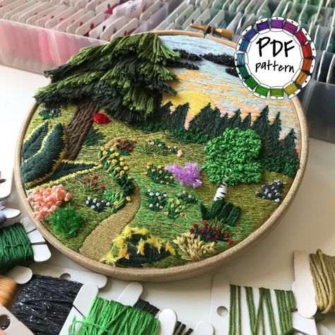 Forest Landscape 3d Embroidery Pattern. Hand Embroidery - Etsy Embroidery Beach, 3d Embroidery, Types Of Stitches, Hand Embroidery Projects, Embroidery Stitches Tutorial, Hand Embroidery Pattern, Hand Embroidery Art, Sewing Embroidery Designs, Forest Landscape