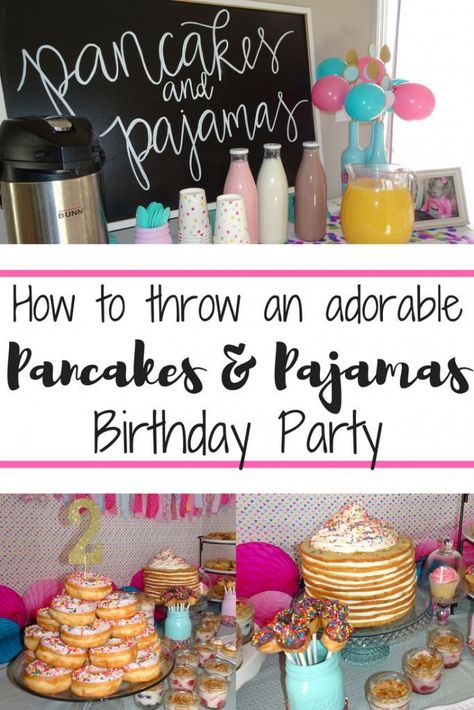 Pancakes and Pajamas birthday party decoration ideas. Food table. Pancake cake. Brunch Pancakes And Pajamas Birthday Party, Pajamas Birthday Party, Birthday Party Decoration Ideas, Pajama Birthday Parties, Vintage Party Decorations, Pancakes And Pajamas, Blue Party Decorations, Pancake Cake, Winter Onederland Party