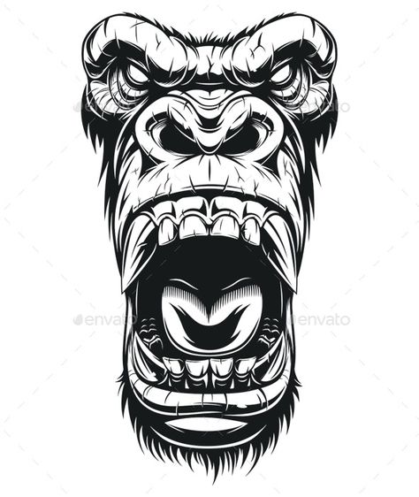Silverback Gorilla Tattoo Design, Gorilla Neck Tattoo, Gorilla Eyes Tattoo, Silver Back Gorilla Tattoo Design, Angry Gorilla Tattoo, Gorilla Head Tattoo, Silverback Gorilla Tattoo, Gorilla Tattoo Stencil, Gorilla Character Design