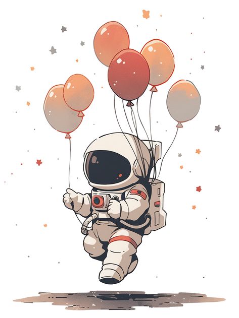 The cute little astronaut was carried off the ground by the balloon, a childlike illustration. Astronaut Art Illustration, Outer Space Drawing, Astronaut Drawing, Astronaut Cartoon, Astronaut Illustration, Book Illustration Design, Cute Astronaut, Astronaut Design, Disney Characters Wallpaper