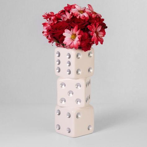 PRICES MAY VARY. ROLL THE DICE: Perfect for someone who loves funky home decor, our Triple Dice Vase is a retro-maximalist artistic masterpiece. This nostalgic vase stands 3 dice tall with a 2.75” width opening. Get creative and style a themed botanical arrangement for your next party or treat yourself to Flower Friday! MAXIMALIST FUNKY DECOR: Shake up your interior design with ceramic dice magic. Display your favorite flower arrangements throughout your home. Funky room decor aesthetic customiz Decor For Desk, Funky Room Decor, Funky Eclectic Decor, Funky Room, Cool Room Decor, Cool Room, Ceramic Flower Vase, Shelf Table, Ceramic Mosaic Tile