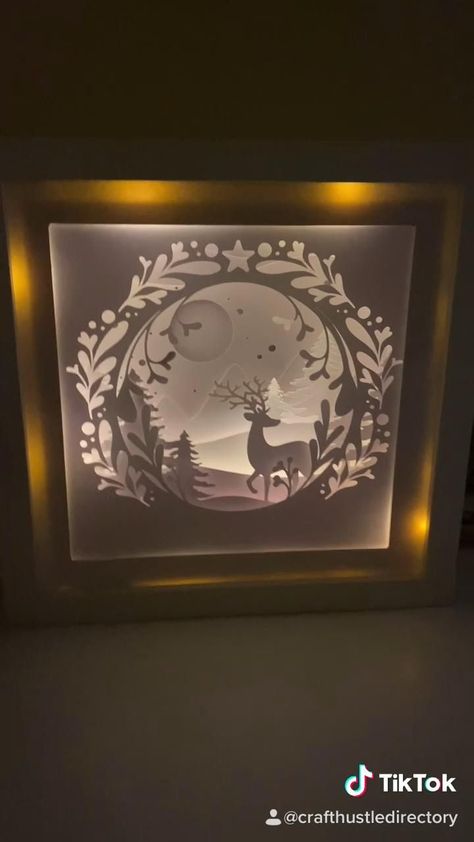 How to make a Papercut Light Up Frame! [Video] | Paper crafts, Shadow box art, Paper cutout art Shadow Box Light Diy, 3d Paper Art Christmas, Shadow Paper Art, Light Shadow Box Ideas, Ikea Shadow Box Ideas, 3d Paper Light Box Diy, 3d Light Box Diy, Shadow Box With Cricut, Shadow Box Light Ideas