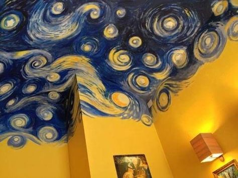 Ceiling Painting, Arte Van Gogh, Soyut Sanat Tabloları, Starry Night Van Gogh, Painted Ceiling, Yellow Aesthetic, Drawing Room, Mellow Yellow, Wall Paint