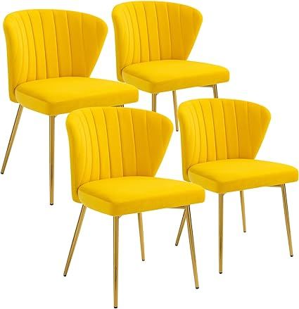Accent Chairs For Dining Room, Velvet Kitchen Chairs, Yellow Dining Chairs, Chairs For Dining Room, Traditional Accent Chair, Velvet Dining Chair, Small Accent Chairs, Kitchen Vanity, Gold Kitchen