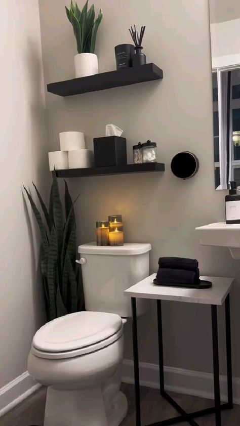 Black Bathroom Decor, Apartment Decorating Living, White Apartment, Dream Apartment Decor, First Apartment Decorating, Attic Bathroom, Restroom Decor, Apartment Living Room Design, Future Apartment Decor