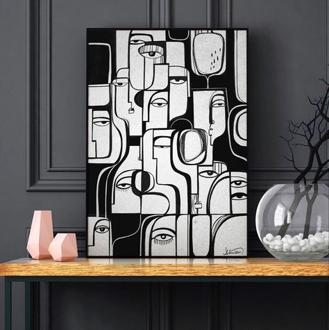 Black White Design Art, Black And White Modern Art Paintings, Human Abstract Art, Black And White Painting Ideas On Canvas, Modern Art Paintings Black And White, Modern Abstract Art Inspiration, Cubism Art Ideas Easy, Modern Cubist Art, Cubism Art Modern