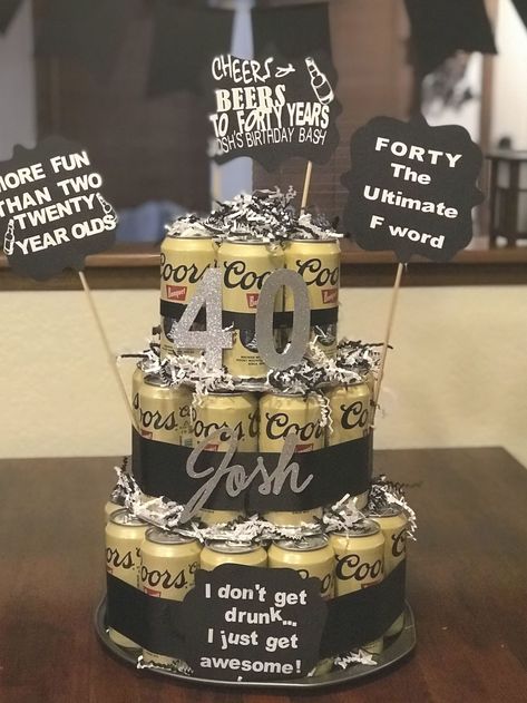 Beer Cakes For Men, 40th Birthday Party Men, 40th Birthday Cakes For Men, 40th Birthday Party Themes, 40th Birthday Themes, Birthday Beer Cake, Beer Birthday Party, Husband 40th Birthday, 40th Birthday Men