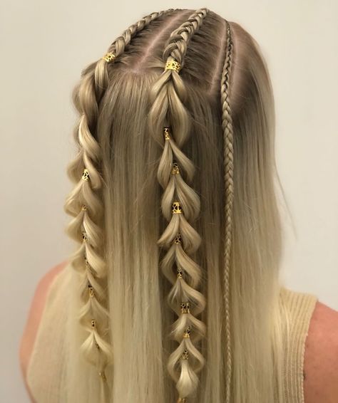 Dragon Braids for Sleek Blonde Hair Fun Braids Hairstyles, Hair Hair Ideas, Dragon Braid Into Ponytail, Two Dragon Braids, Hair Styles In Ponytails, Long Blonde Hair Styles Braids, Cute Hair With Braids, Cute Crazy Hairstyles, Synthetic Braids Hairstyles