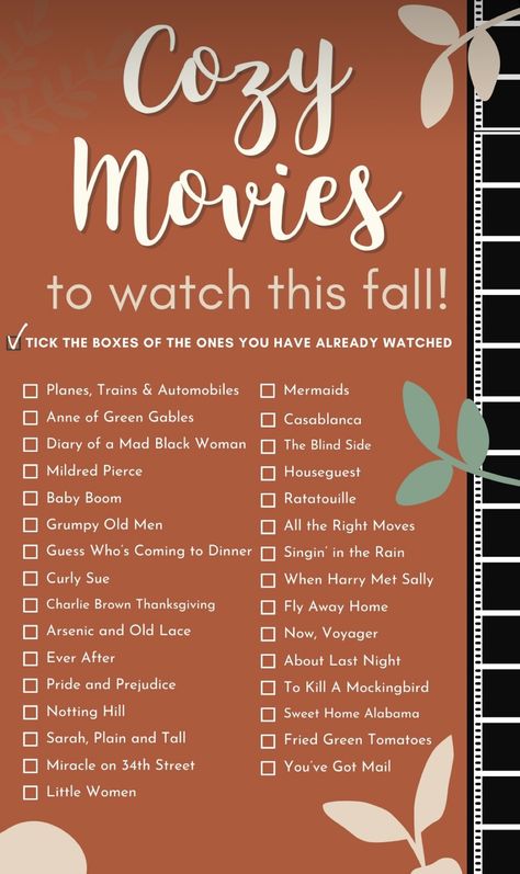 Cozy Fall Movies List, Fall Cozy Movies, Romantic Fall Movies, November Movie List, Fall Movies List, Autumn Movies, Movie Watch List, Cozy Movies, Best Fall Movies