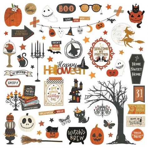 All Hallows Eve Element Stickers - Michelle Coleman - Photoplay Halloween Stickers Printable, Halloween Photo Frames, Imprimibles Halloween, 귀여운 음식 그림, Harry Potter Disney, Halloween Tutorial, All Hallows Eve, Halloween Doodle, Halloween Photos