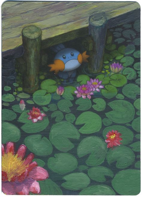 Mudkip Painted Card Tumblr, Pokemon Wallpaper Mudkip, Mantine Pokemon Art, Mudkip Wallpaper, Mudkip Art, Shiny Mudkip, Pokemon Card Art, Pokémon Painting, Guzma Pokemon