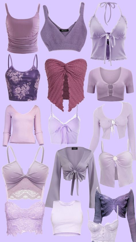 #purple #outfitinspo Early 2000s Fashion Purple, Purple Date Outfit, 90s Purple Outfit, Purple Bimbocore Outfits, Violet Aesthetic Outfit, Light Purple Outfit Ideas, Purple Tube Top Outfit, Cute Outfits Purple, Violet Outfit Aesthetic