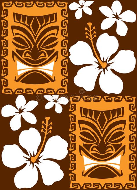 Tiki Cartoon, Tiki Background, Hawaii Symbols, Tiles Illustration, Tiki Pattern, Tiki Tattoo, Polynesian Art, Tiki Decor, Tiki Bar Decor