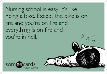 Nursing school is easy. It’s like riding a bike. Except the bike is on fire and you’re on fire and everything is on fire and you’re in hell. Humour, Nursing School Quotes, Nursing Student Humor, Nurse School, Nursing School Motivation, Nursing School Humor, Nursing School Survival, Student Humor, Baby Drinks