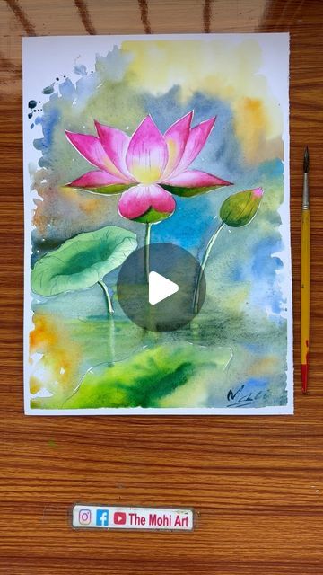 Lotus Water Colour Painting, Watercolor Drawing Ideas, Water Colour Painting Ideas Inspiration, Water Colour Painting Watercolour, Lotus Watercolor Painting, Lotus Flower Watercolor, Lotus Artwork, Water Colour Paper, Lotus Flower Drawing