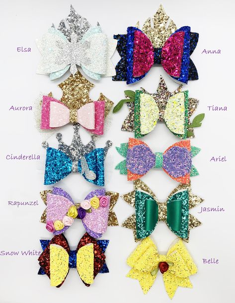 Disney Princess Bows, Custom Hair Bows, Cricut Hair Bows, Vinyl Hair Bows, Frozen Hair Bows, Frozen Bows, Disney Princess Hair Bows, Princess Hair Bow, Character Hair Bows