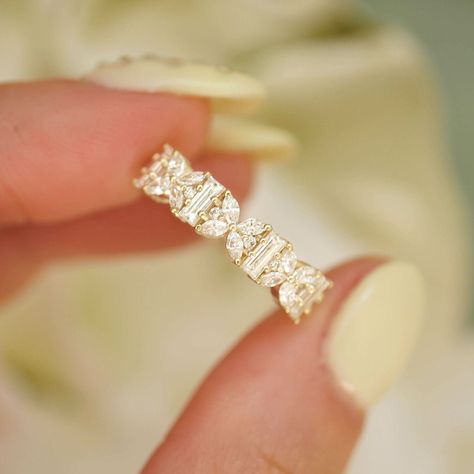 Baguette Cut Ring, Marquise Wedding Band, Marquise Baguette & Round Diamond Ring, Half Eternity Band, Ring For Women, 14k Gold Matching Band ●𝐃𝐞𝐬𝐜𝐫𝐢𝐩𝐭𝐢𝐨𝐧 𝐎𝐟 𝐃𝐢𝐚𝐦𝐨𝐧𝐝  ● Main Stone Details → Stone: Diamond → Stone Shape: Marquise Baguette & Round ● Metal Details → Silver - 925 Sterling Silver → White Gold - 10KT/ 14KT/ 18KT → Yellow Gold - 10KT/ 14KT/ 18KT → Rose Gold - 10KT/ 14KT/ 18KT ● Size Customization: →What Size you want... You can also Customize ring size in US 4 to US Art Deco Eternity Ring, Infinity Diamond Band, Bagguette Ring, Unique Women’s Wedding Bands, Mosaic Wedding Band, Yellow Diamond Band, Right Hand Rings For Women Diamond, Wedding Band For Marquise, Wedding Band For Marquise Ring