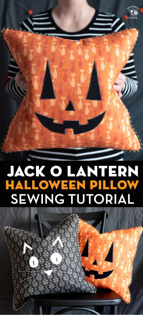 Sewing Pillows Decorative Free Pattern, Patchwork, Halloween Pillow Patterns Sewing, Halloween No Sew Crafts, Halloween Hand Sewing Projects, Easy Halloween Sewing Crafts, Jack O Lantern Pillow, Diy Halloween Pillows No Sew, Free Pumpkin Sewing Pattern