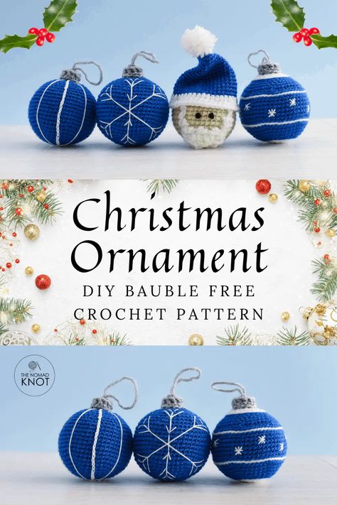 Beautiful Christmas bauble crochet free pattern ornament. A pack of four different patterns for you to make for your Christmas decorations. Super easy and fast to make, and your Christmas tree will be full in one day! DIY Christmas decoration! Free crochet ornament pattern for you to start today! #christmasdecoration #DIY #amigurumi Diy Crochet Ornaments, Crochet Baubles, Xmas Crochet, Crochet Christmas Ornaments Free, Crochet Ornament Patterns, Christmas Crochet Patterns Free, Diy Amigurumi, Crochet Christmas Gifts, Crochet Xmas